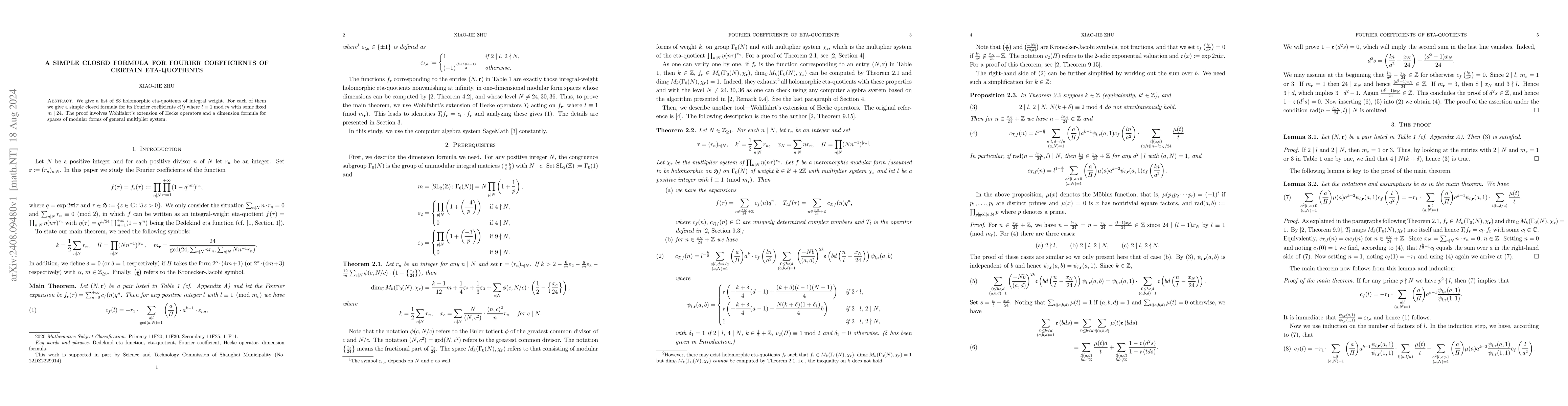 Thumbnail for A simple closed formula for Fourier coefficients of certain
  eta-quotients