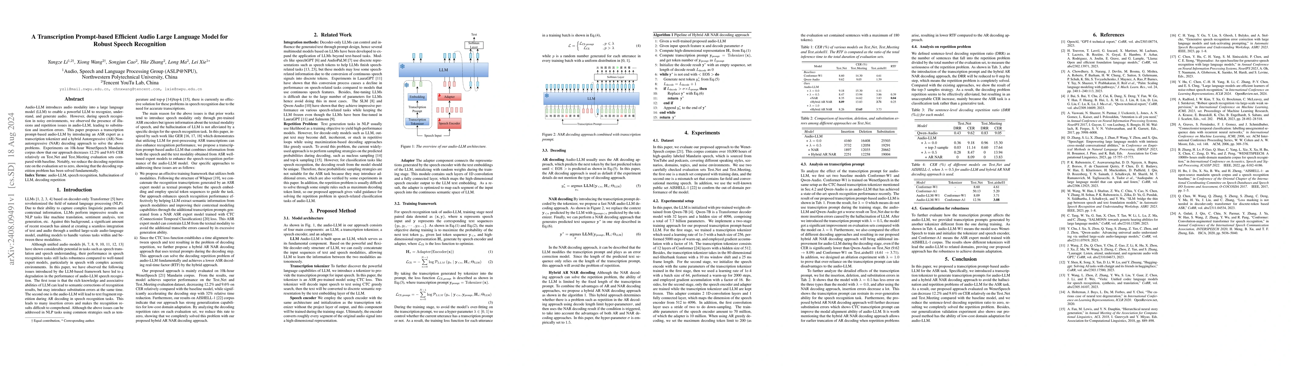 Thumbnail for A Transcription Prompt-based Efficient Audio Large Language Model for
  Robust Speech Recognition