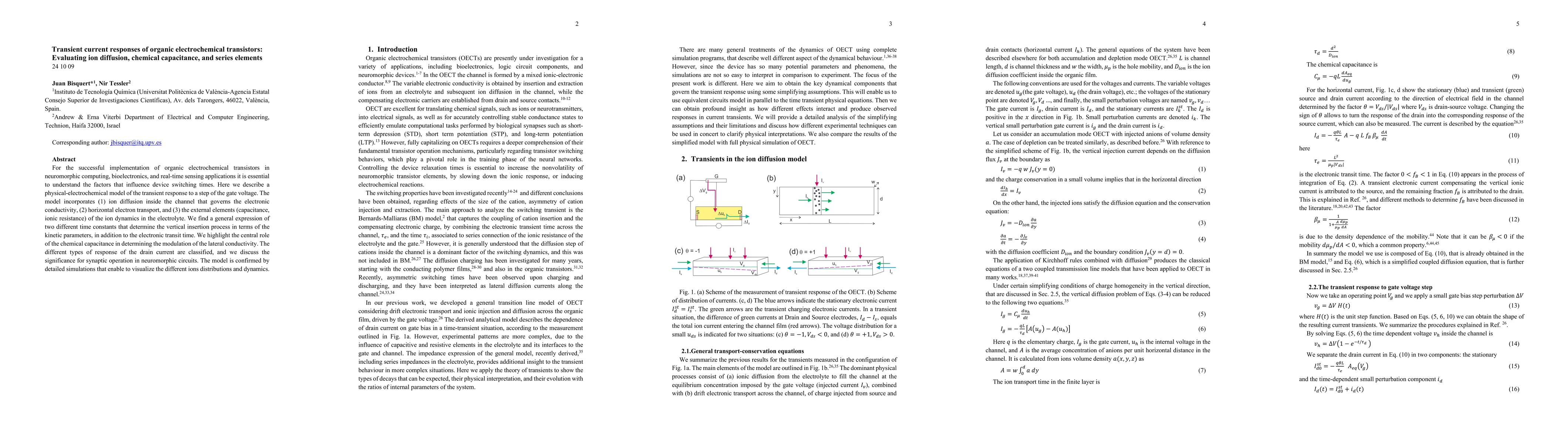 Thumbnail for Transient current responses of organic electrochemical transistors:
  Evaluating ion diffusion, chemical capacitance, and series elements