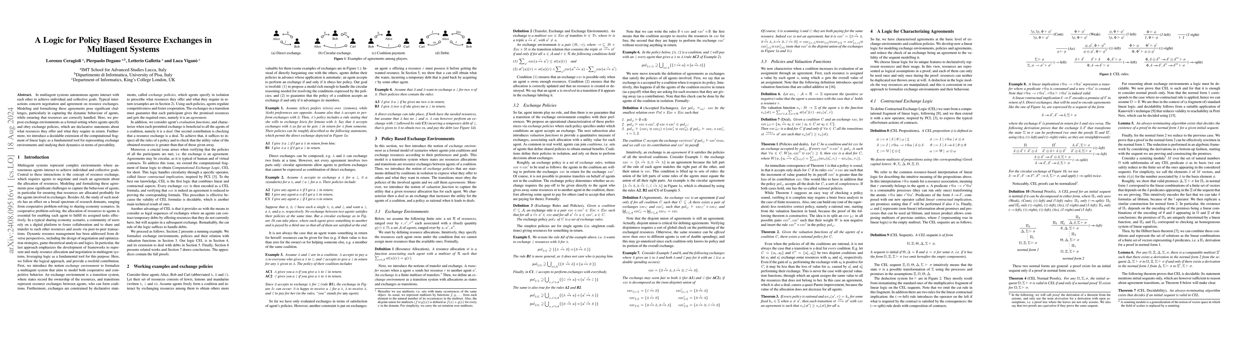 Thumbnail for A Logic for Policy Based Resource Exchanges in Multiagent Systems