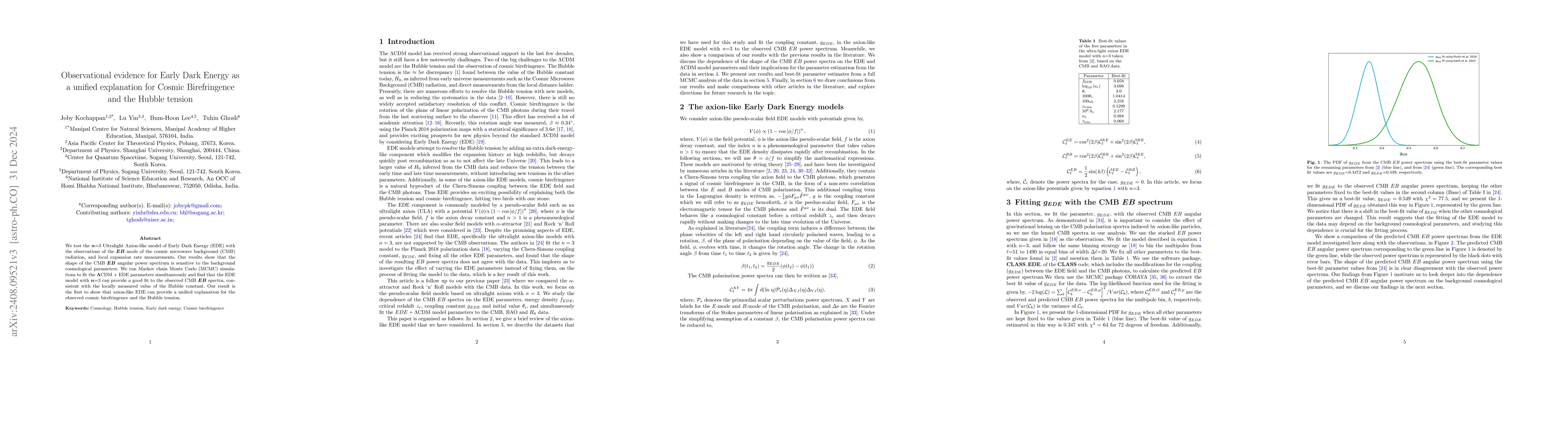 Thumbnail for Observational evidence for Early Dark Energy as a unified explanation
  for Cosmic Birefringence and the Hubble tension