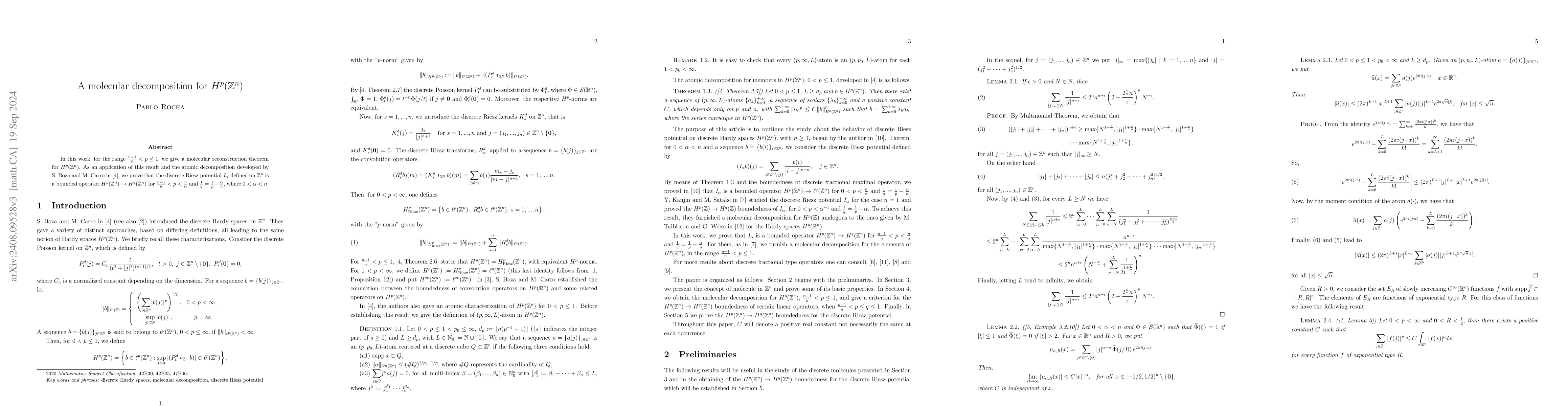 Thumbnail for A molecular decomposition for $H^p(\mathbb{Z}^n)$