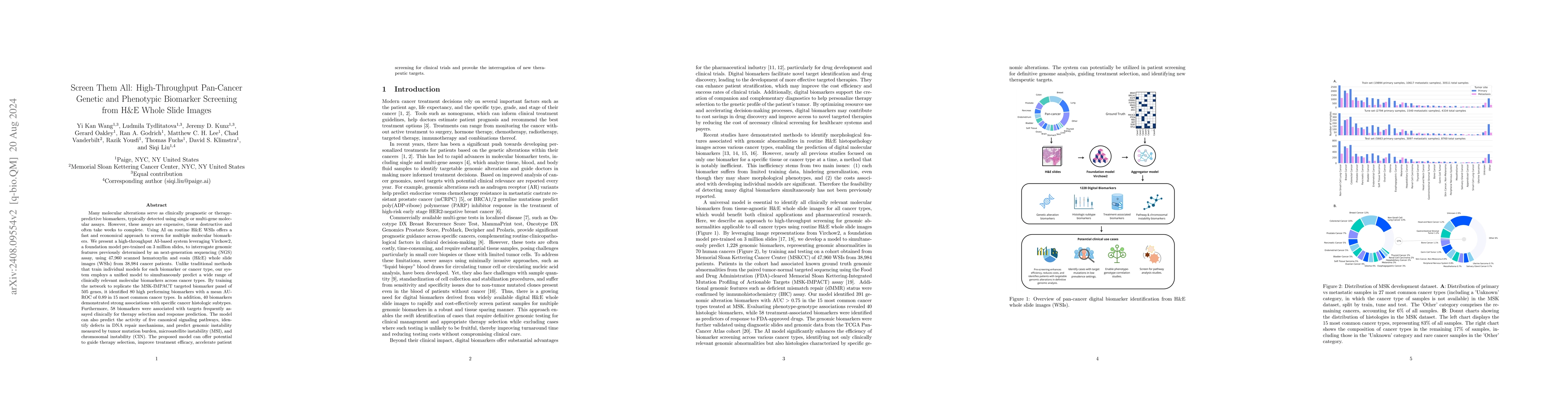 Thumbnail for Screen Them All: High-Throughput Pan-Cancer Genetic and Phenotypic
  Biomarker Screening from H&E Whole Slide Images