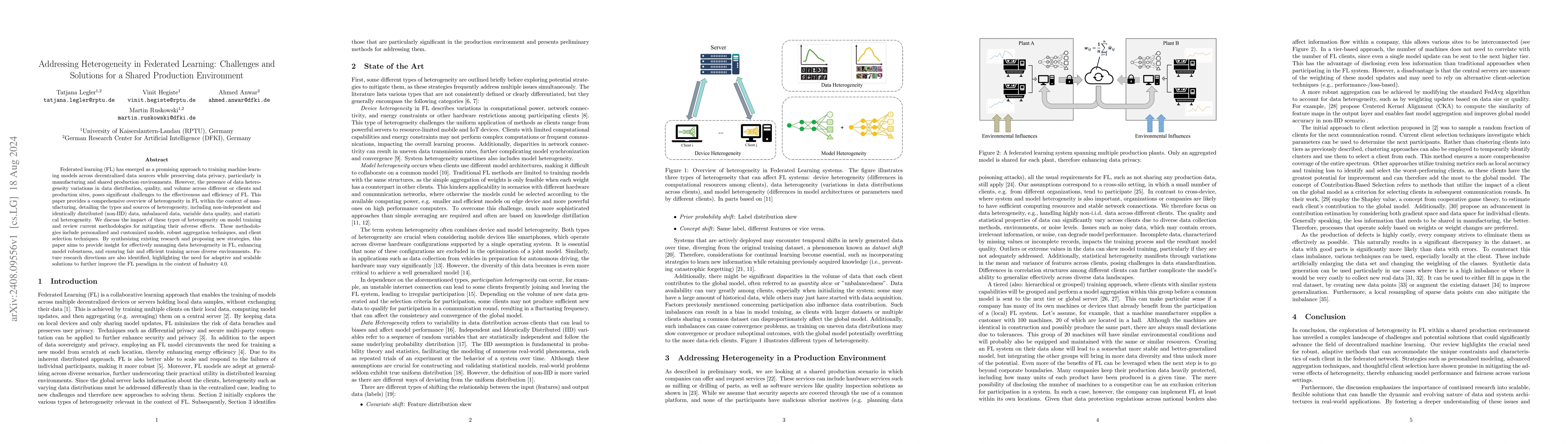 Thumbnail for Addressing Heterogeneity in Federated Learning: Challenges and Solutions
  for a Shared Production Environment