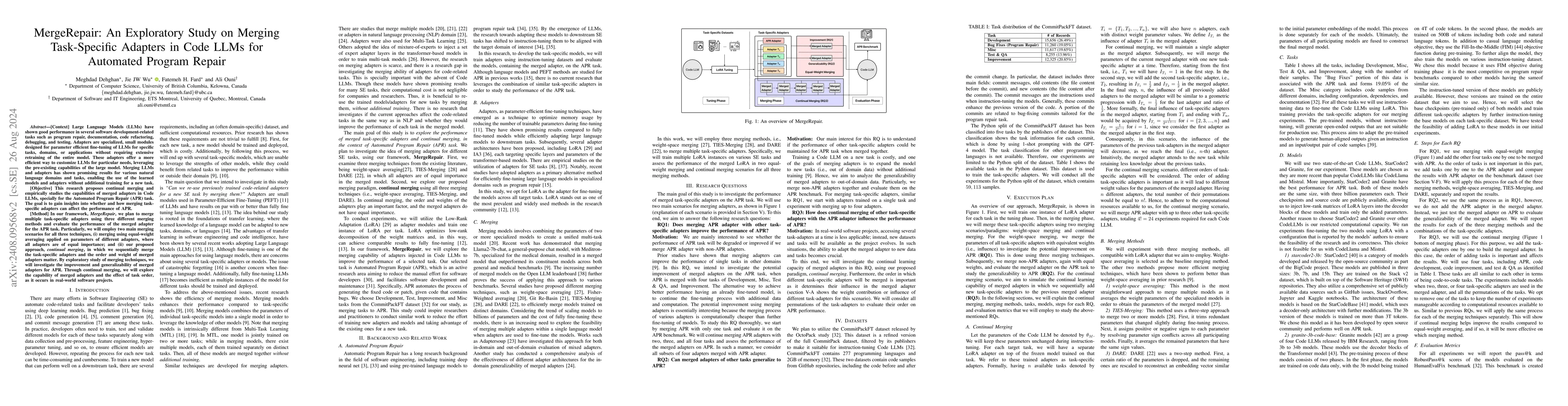 Thumbnail for MergeRepair: An Exploratory Study on Merging Task-Specific Adapters in
  Code LLMs for Automated Program Repair