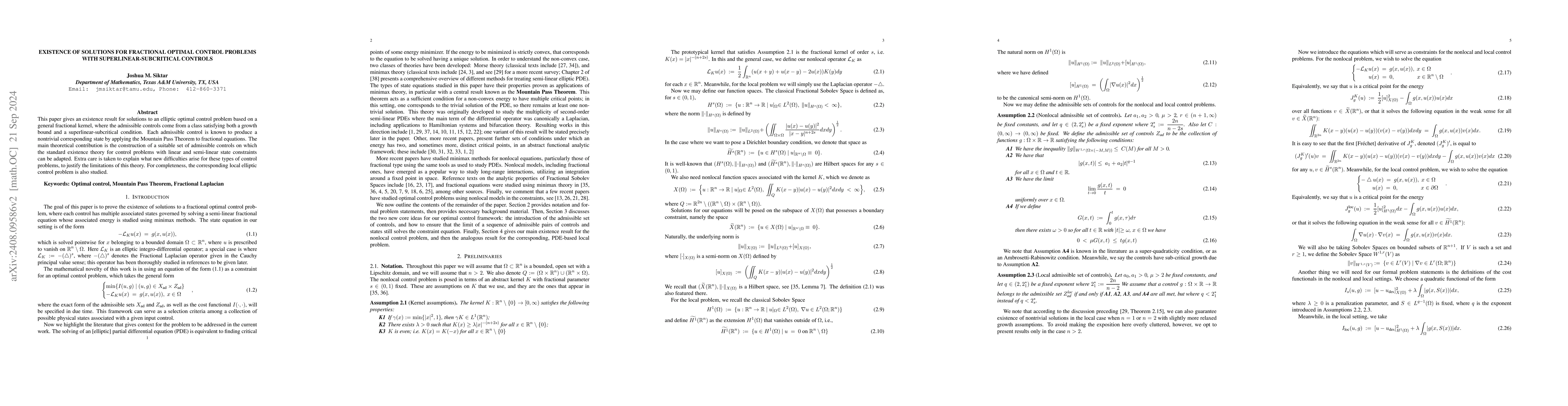 Thumbnail for Existence of Solutions for Fractional Optimal Control Problems with
  Superlinear-subcritical Controls