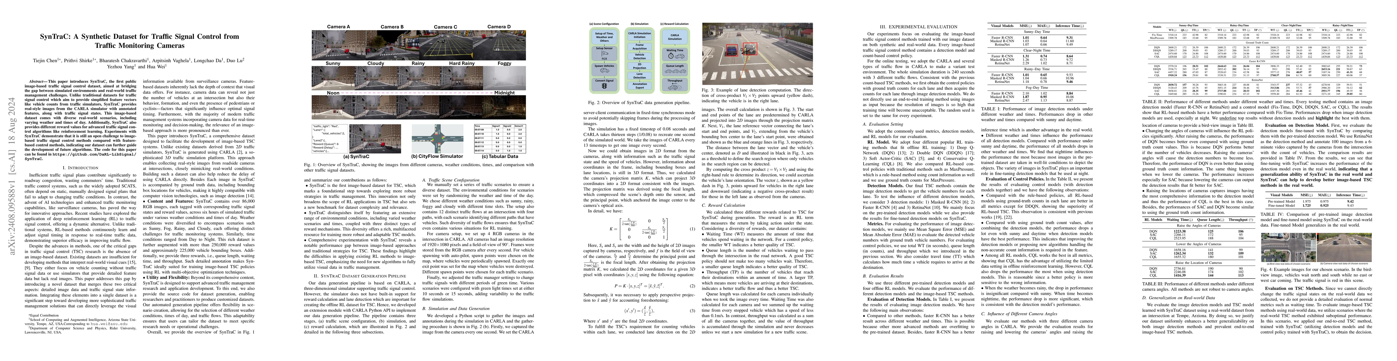 Thumbnail for SynTraC: A Synthetic Dataset for Traffic Signal Control from Traffic
  Monitoring Cameras