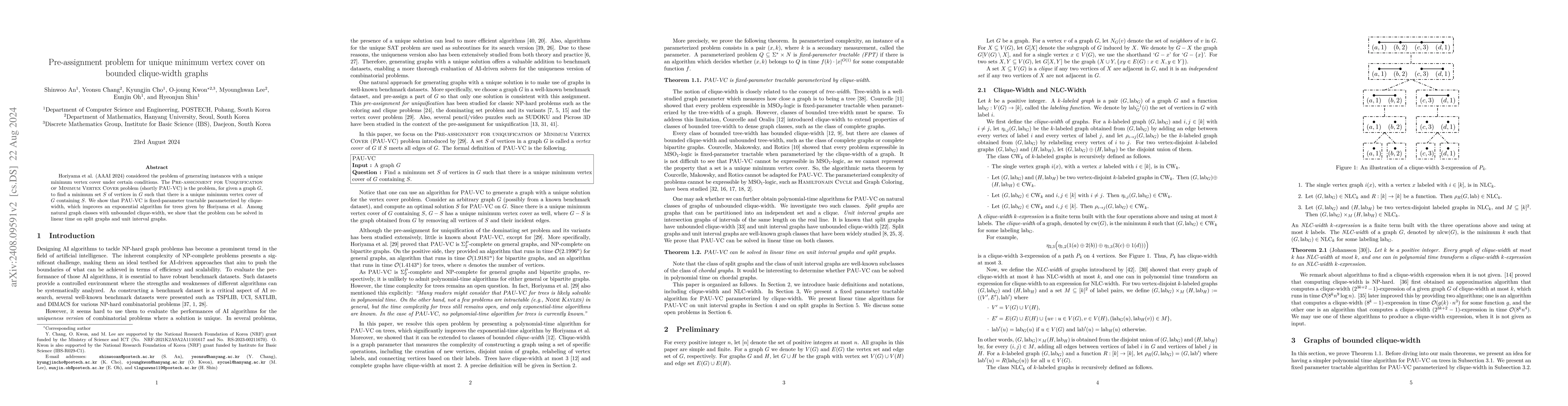 Thumbnail for Pre-assignment problem for unique minimum vertex cover on bounded
  clique-width graphs
