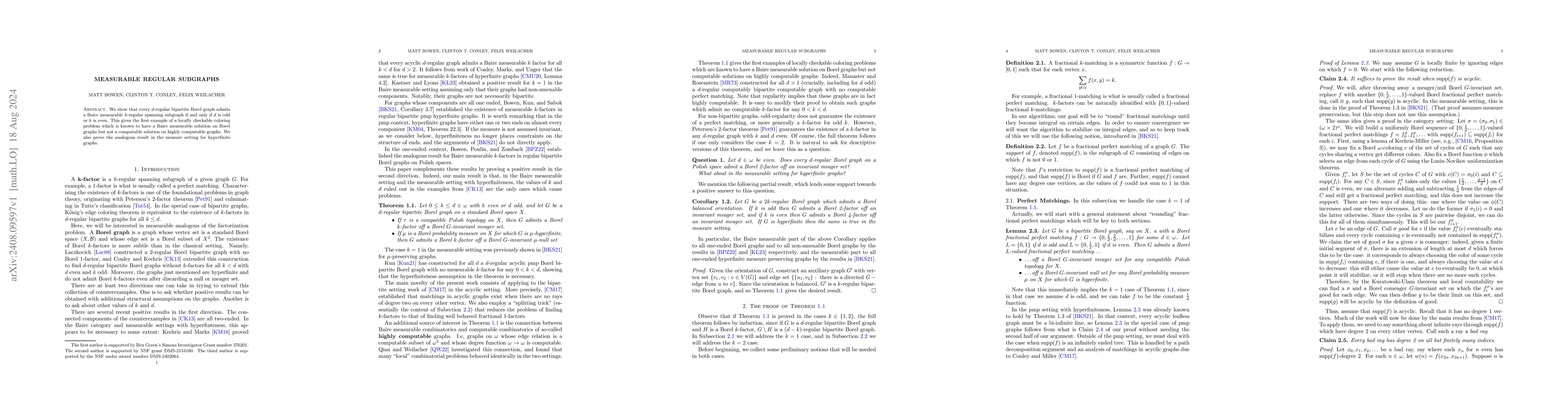 Thumbnail for Measurable Regular Subgraphs
