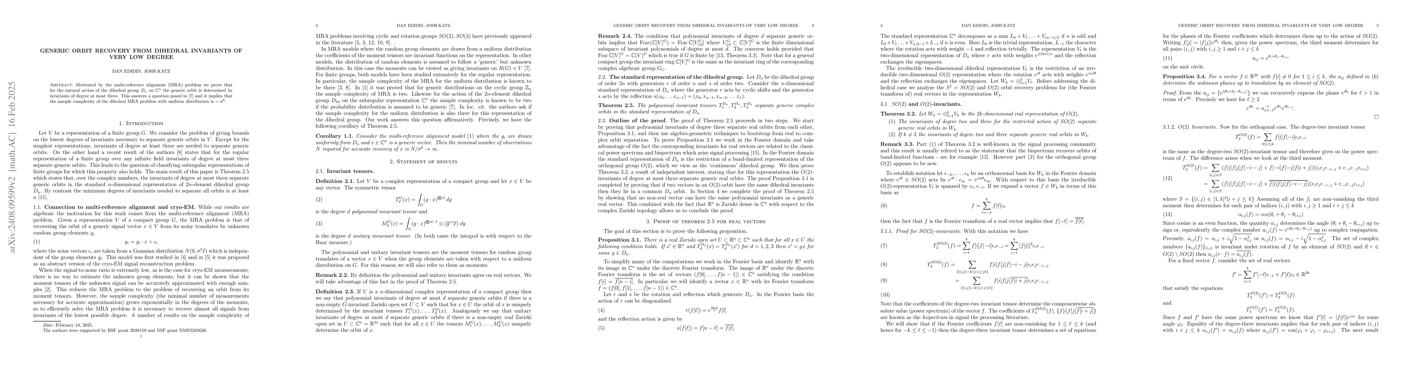 Thumbnail for Generic orbit recovery from invariants of very low degree