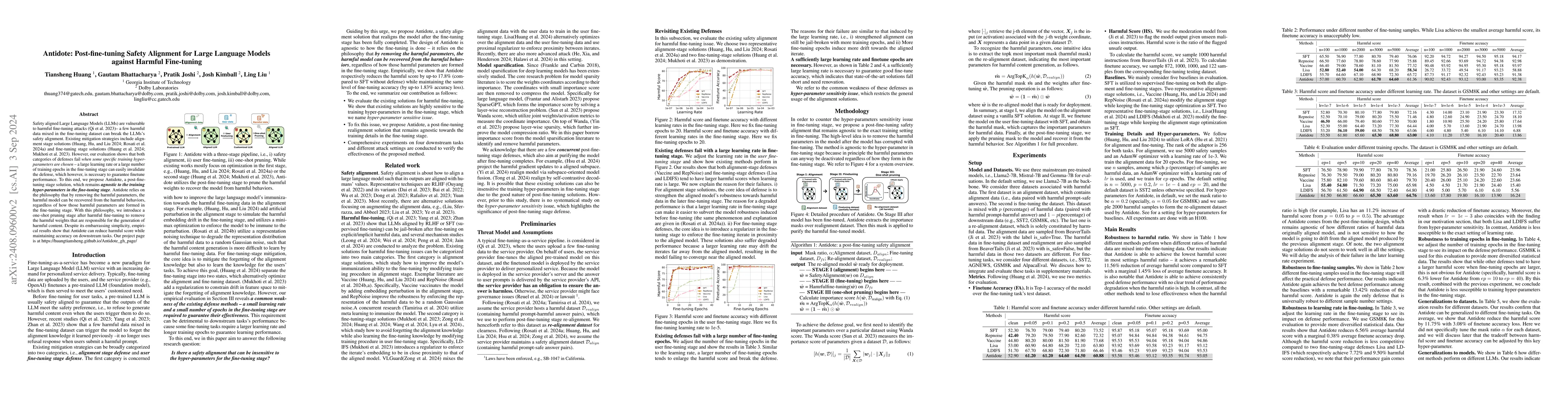 Thumbnail for Antidote: Post-fine-tuning Safety Alignment for Large Language Models
  against Harmful Fine-tuning