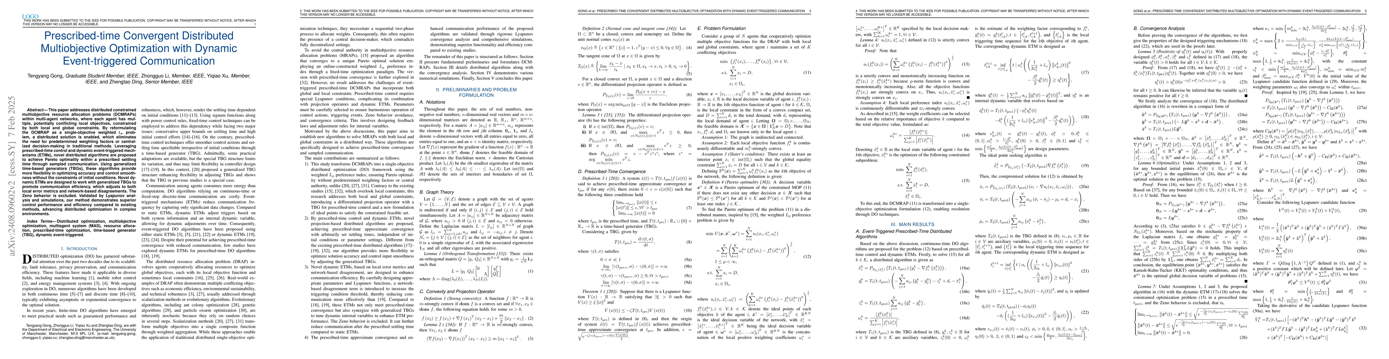 Thumbnail for Prescribed-time Convergent Distributed Multiobjective Optimization with
  Dynamic Event-triggered Communication