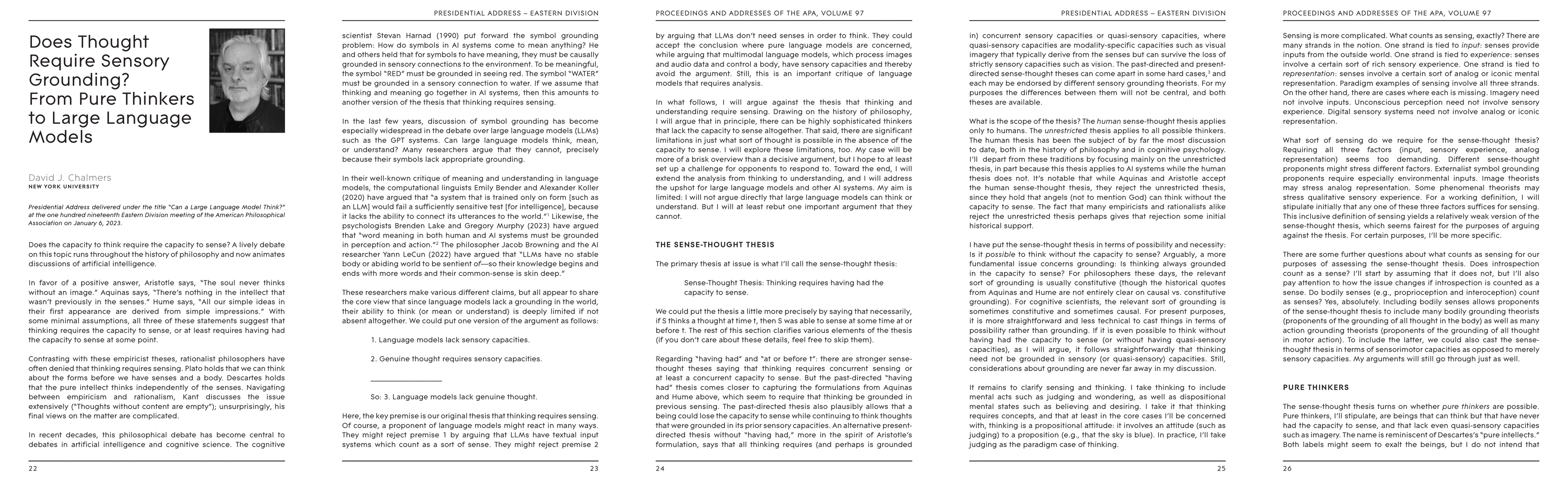 Thumbnail for Does Thought Require Sensory Grounding? From Pure Thinkers to Large
  Language Models