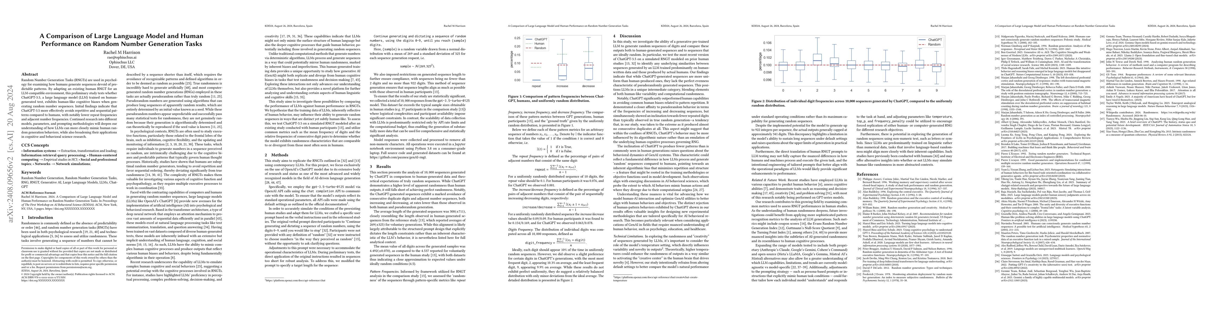 Thumbnail for A Comparison of Large Language Model and Human Performance on Random
  Number Generation Tasks