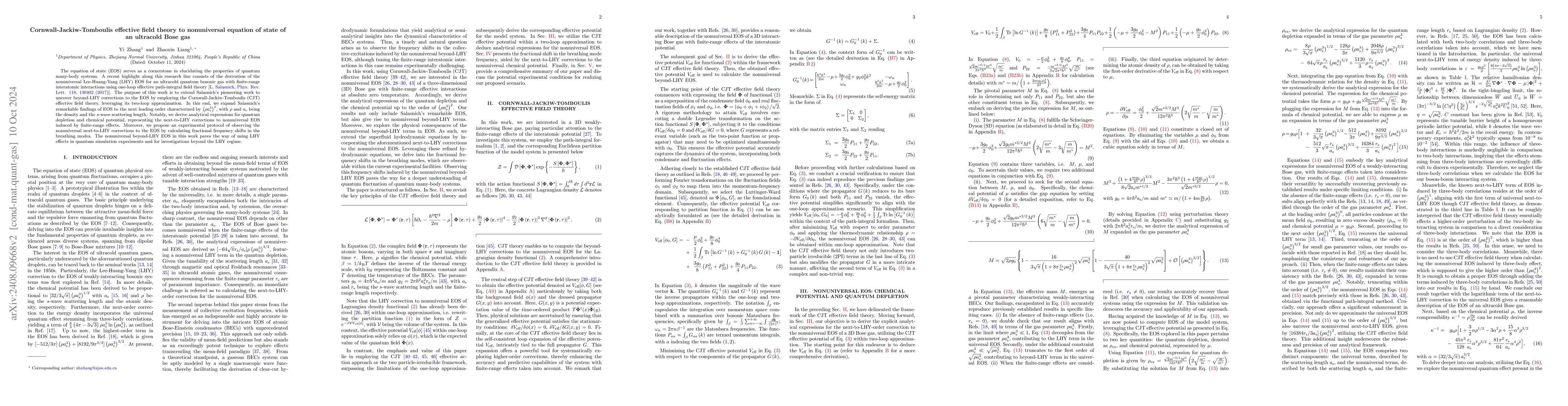 Thumbnail for Cornwall-Jackiw-Tomboulis effective field theory to nonuniversal
  equation of state of an ultracold Bose gas