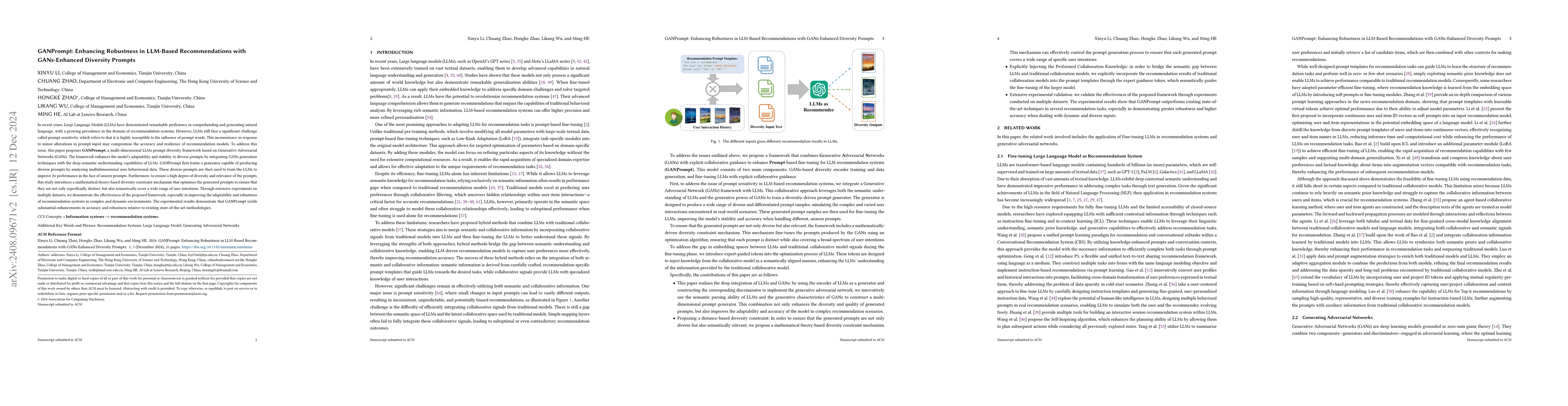 Thumbnail for GANPrompt: Enhancing Robustness in LLM-Based Recommendations with
  GAN-Enhanced Diversity Prompts