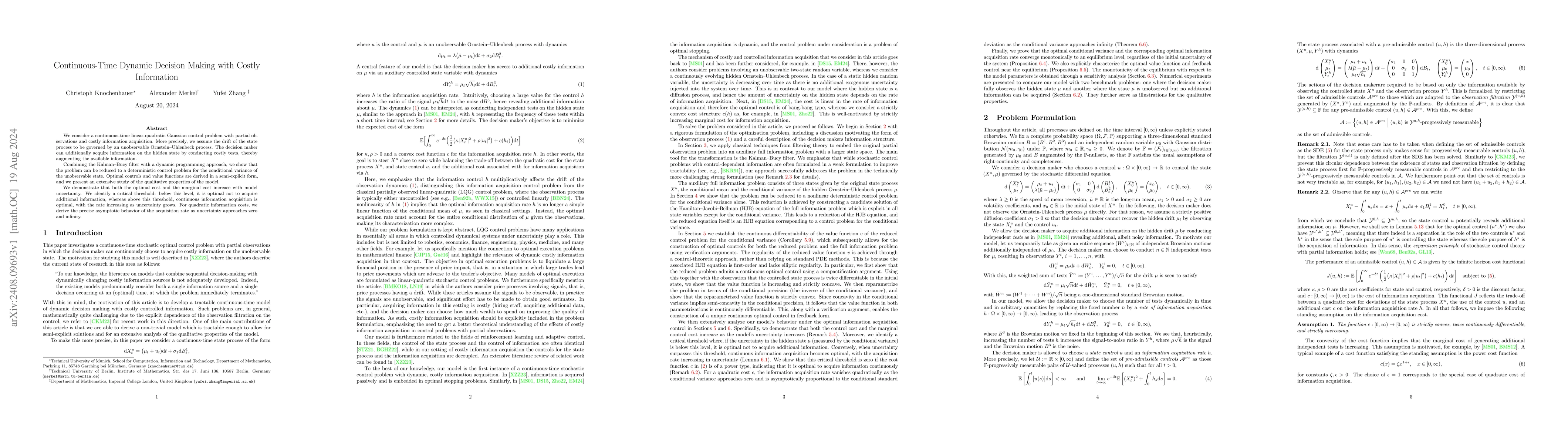 Thumbnail for Continuous-Time Dynamic Decision Making with Costly Information