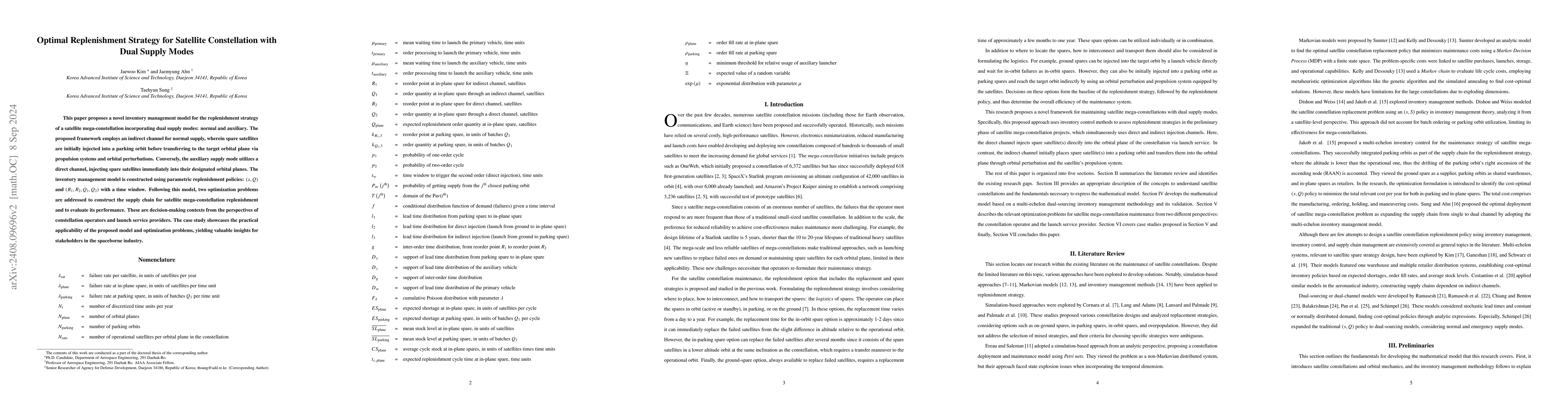 Thumbnail for Optimal Replenishment Strategy for Satellite Constellation with Dual
  Supply Modes