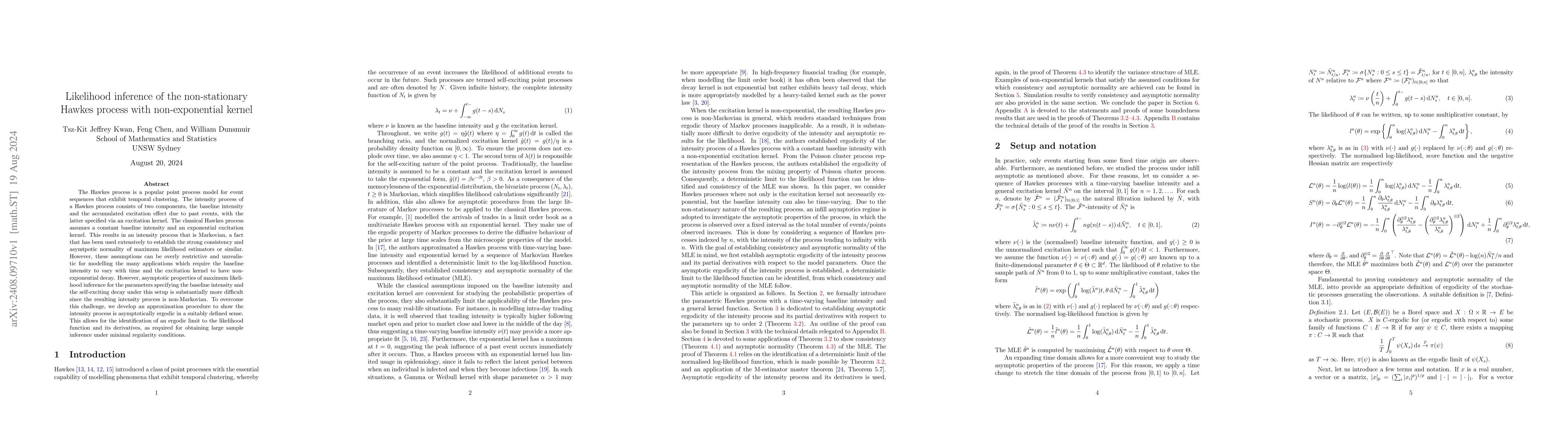 Thumbnail for Likelihood inference of the non-stationary Hawkes process with
  non-exponential kernel