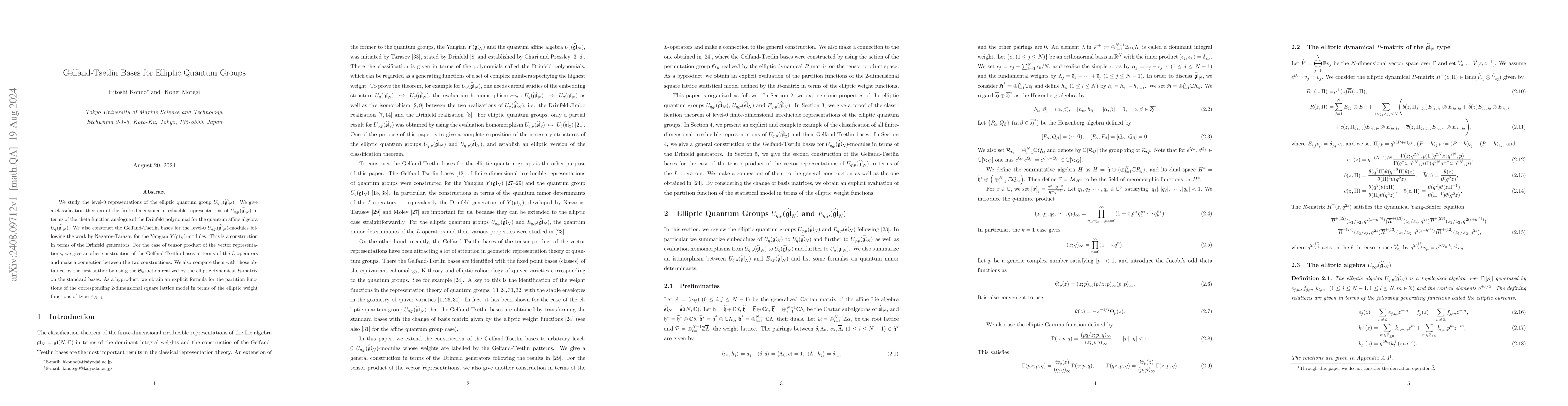 Thumbnail for Gelfand-Tsetlin Bases for Elliptic Quantum Groups