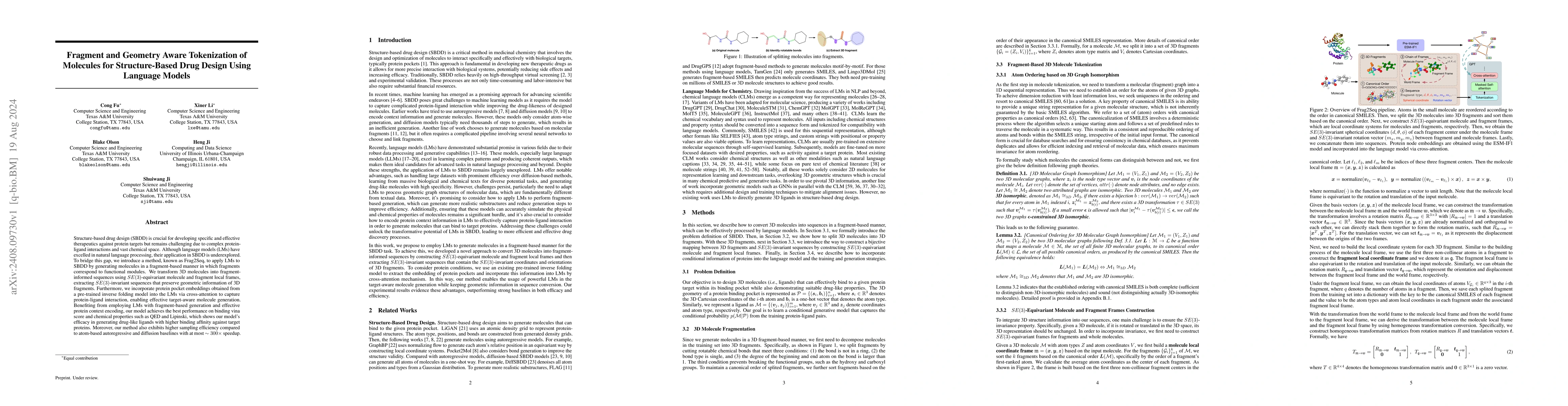 Thumbnail for Fragment and Geometry Aware Tokenization of Molecules for
  Structure-Based Drug Design Using Language Models