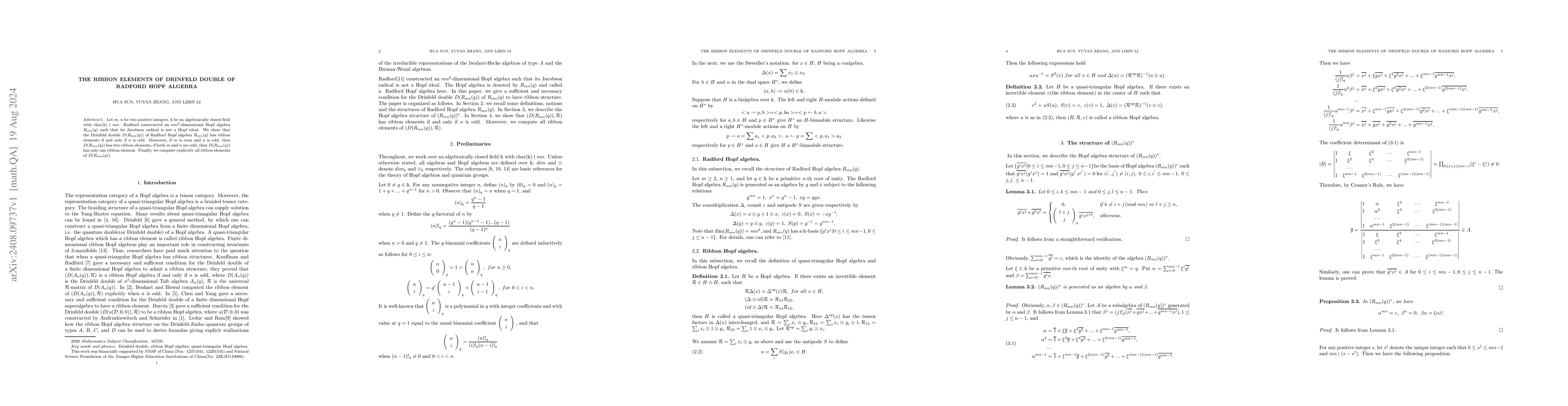 Thumbnail for The Ribbon Elements of Drinfeld Double of Radford Hopf Algebra