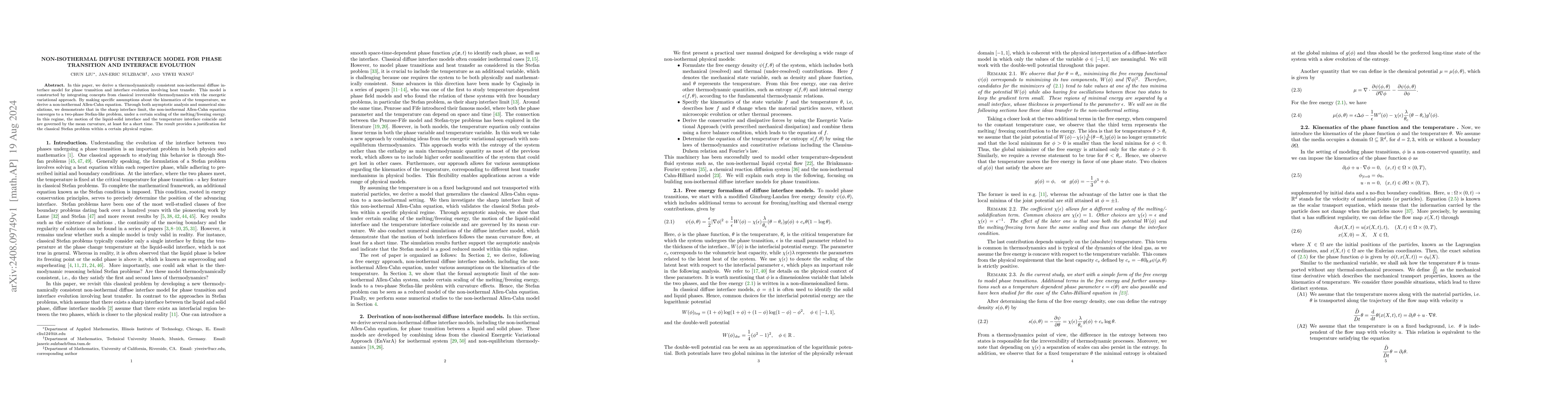 Thumbnail for Non-isothermal diffuse interface model for phase transition and
  interface evolution