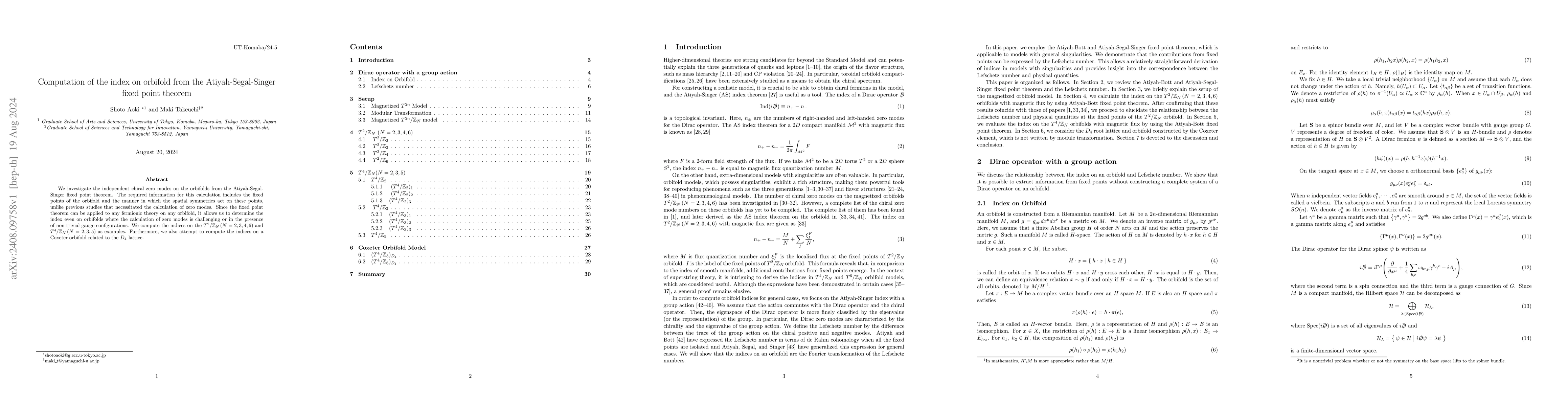 Thumbnail for Computation of the index on orbifold from the Atiyah-Segal-Singer fixed
  point theorem