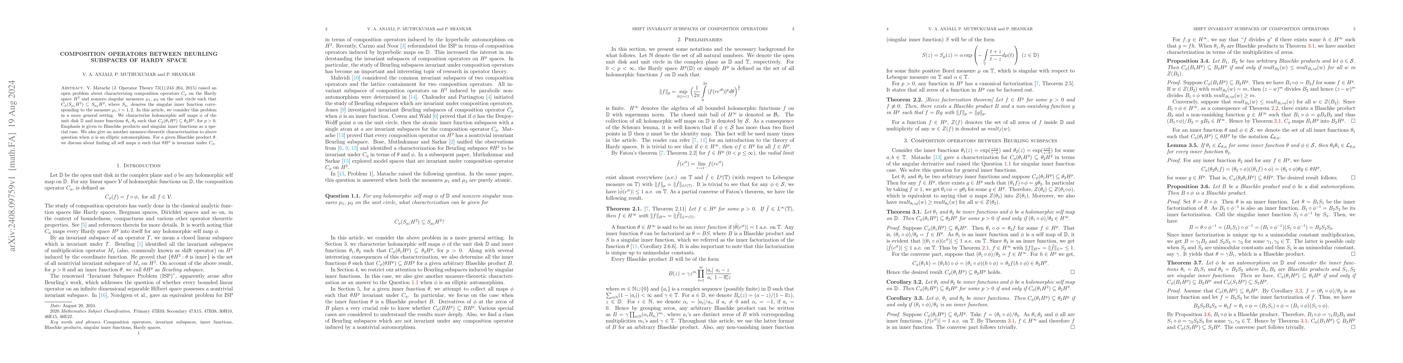 Thumbnail for Composition operators between Beurling subspaces of Hardy space