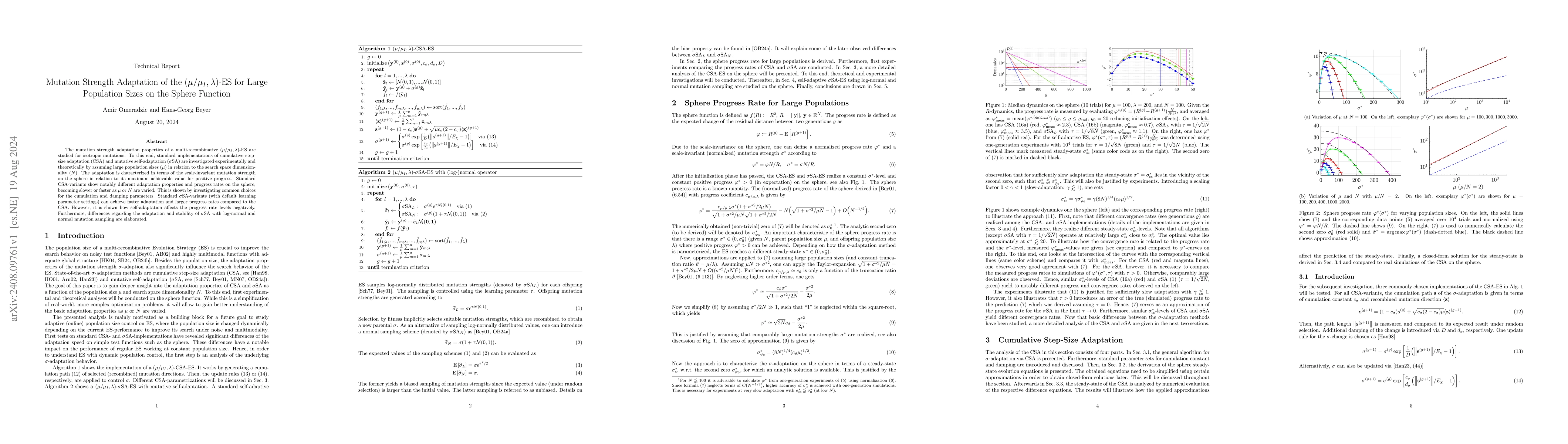 Thumbnail for Mutation Strength Adaptation of the $(μ/μ_I, λ)$-ES for Large
  Population Sizes on the Sphere Function