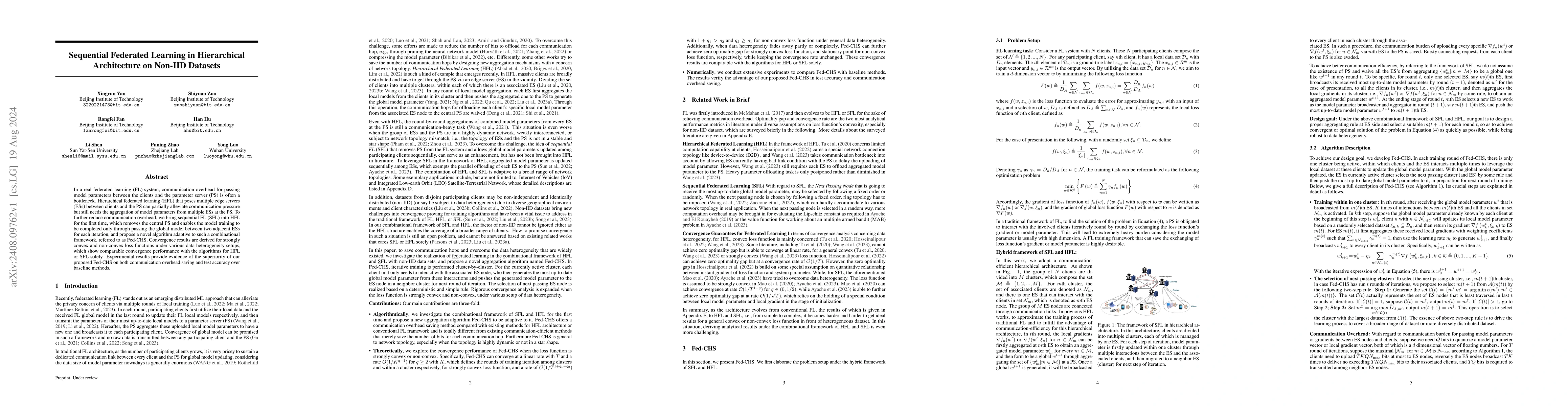 Thumbnail for Sequential Federated Learning in Hierarchical Architecture on Non-IID
  Datasets