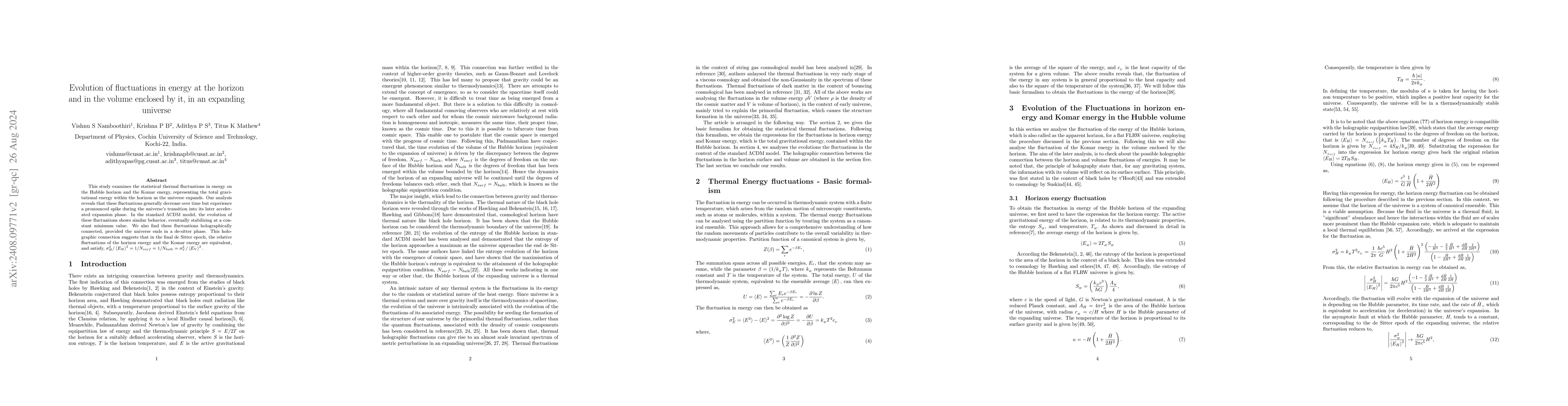 Thumbnail for Evolution of fluctuations in energy at the horizon and in the volume
  enclosed by it, in an expanding universe
