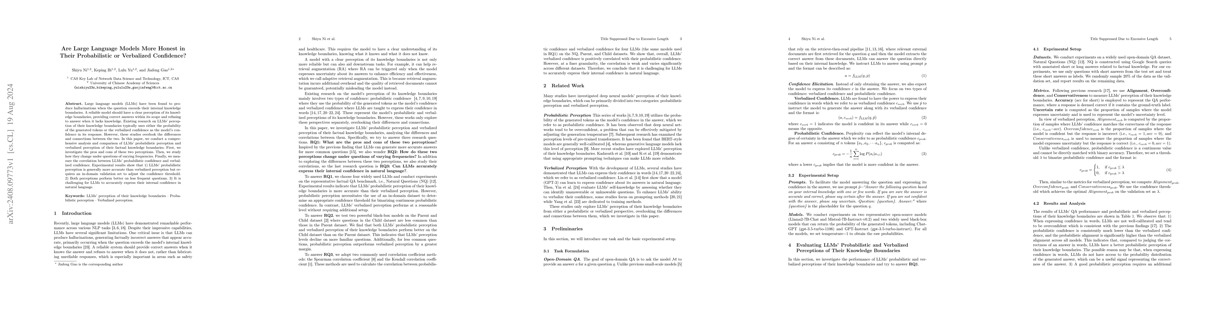 Thumbnail for Are Large Language Models More Honest in Their Probabilistic or
  Verbalized Confidence?