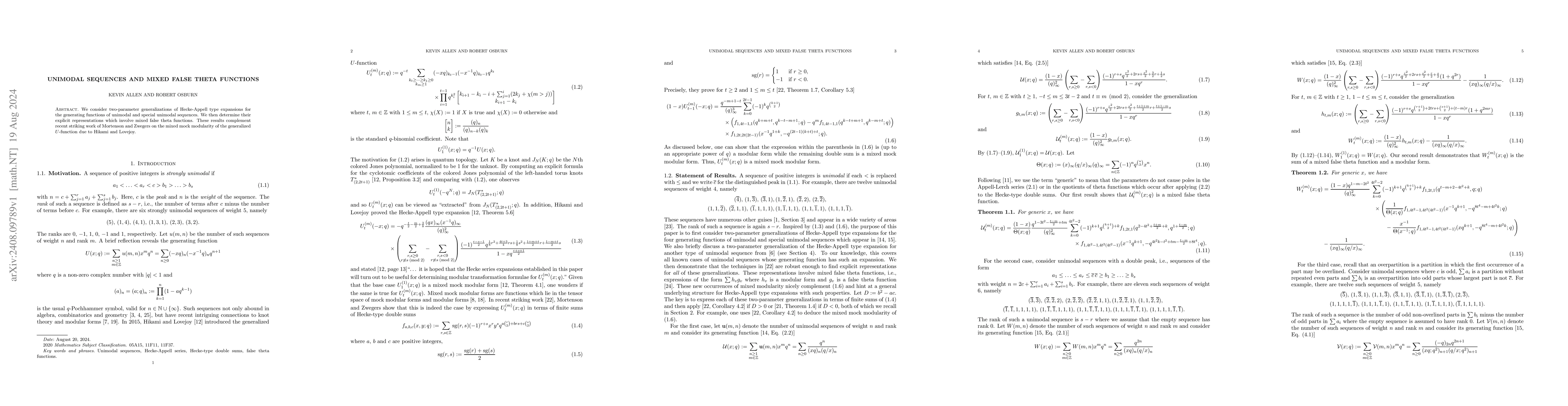 Thumbnail for Unimodal sequences and mixed false theta functions