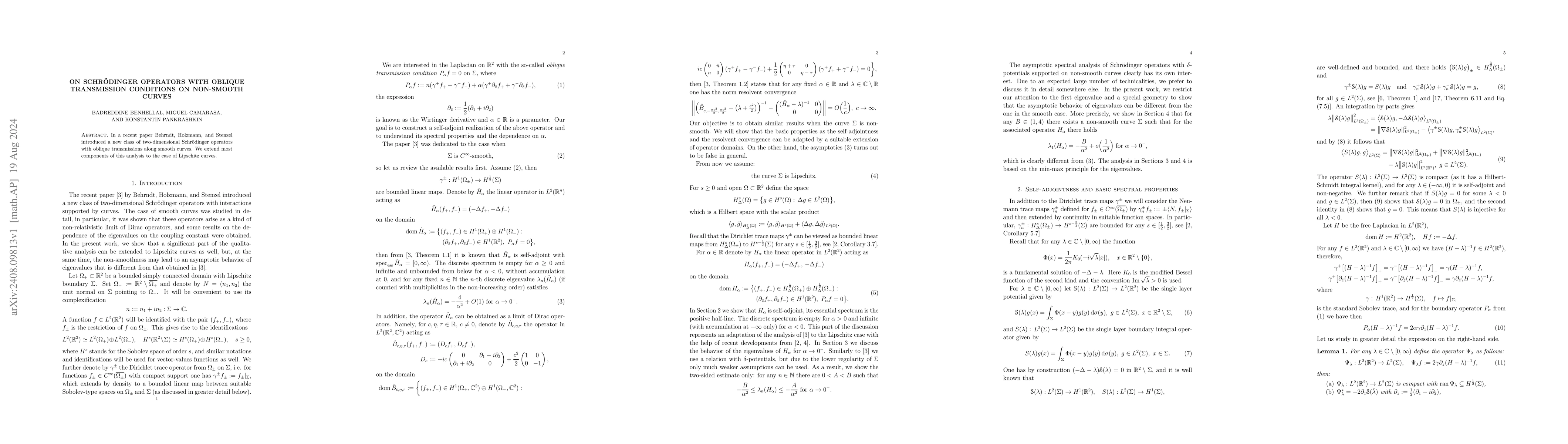 Thumbnail for On Schrödinger operators with oblique transmission conditions on
  non-smooth curves