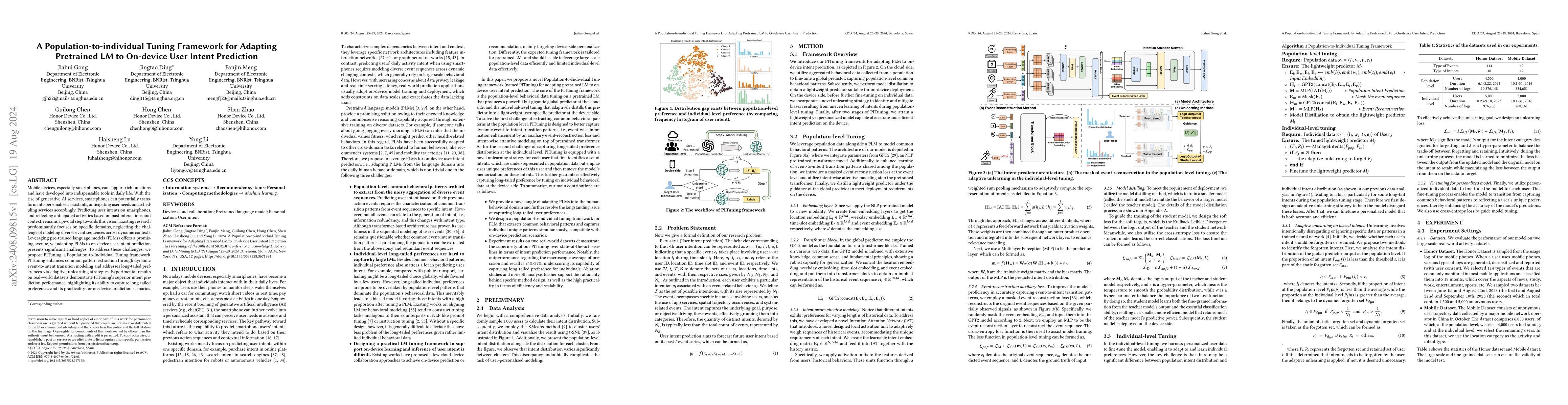 Thumbnail for A Population-to-individual Tuning Framework for Adapting Pretrained LM
  to On-device User Intent Prediction