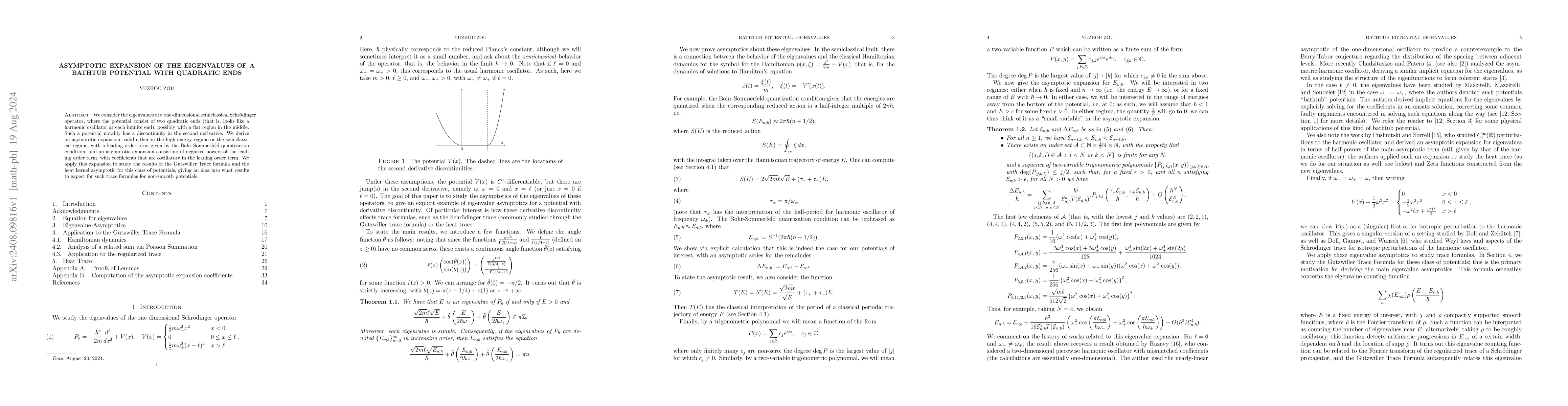 Thumbnail for Asymptotic Expansion of the Eigenvalues of a Bathtub Potential with
  Quadratic Ends
