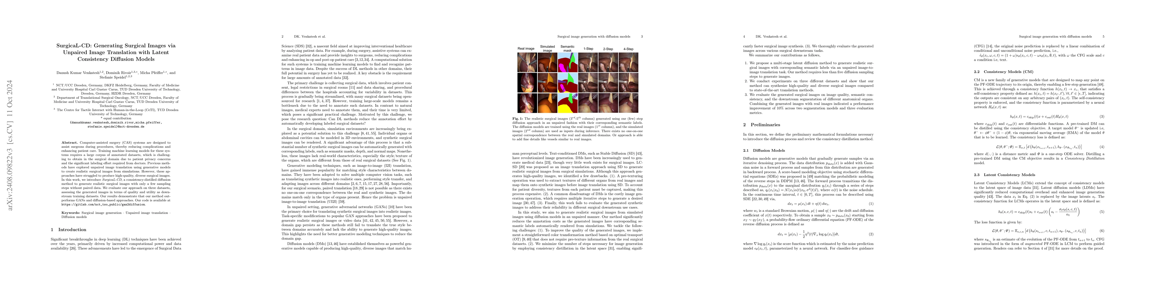 Thumbnail for SurgicaL-CD: Generating Surgical Images via Unpaired Image Translation
  with Latent Consistency Diffusion Models