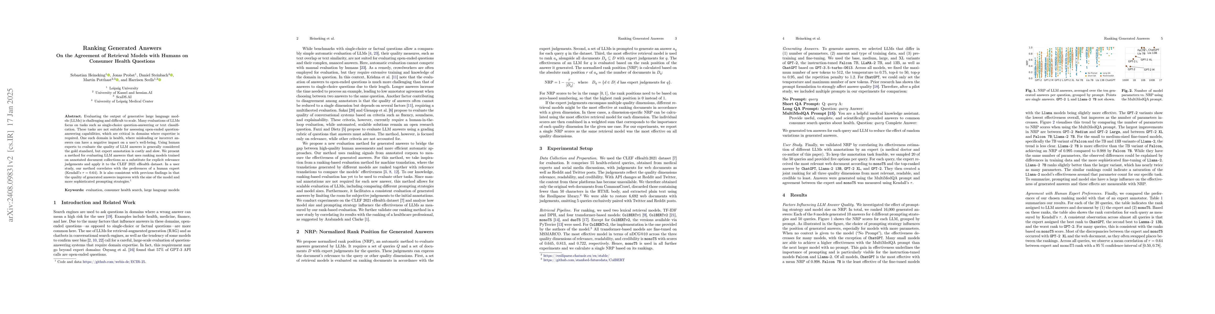 Thumbnail for Ranking Generated Answers: On the Agreement of Retrieval Models with
  Humans on Consumer Health Questions