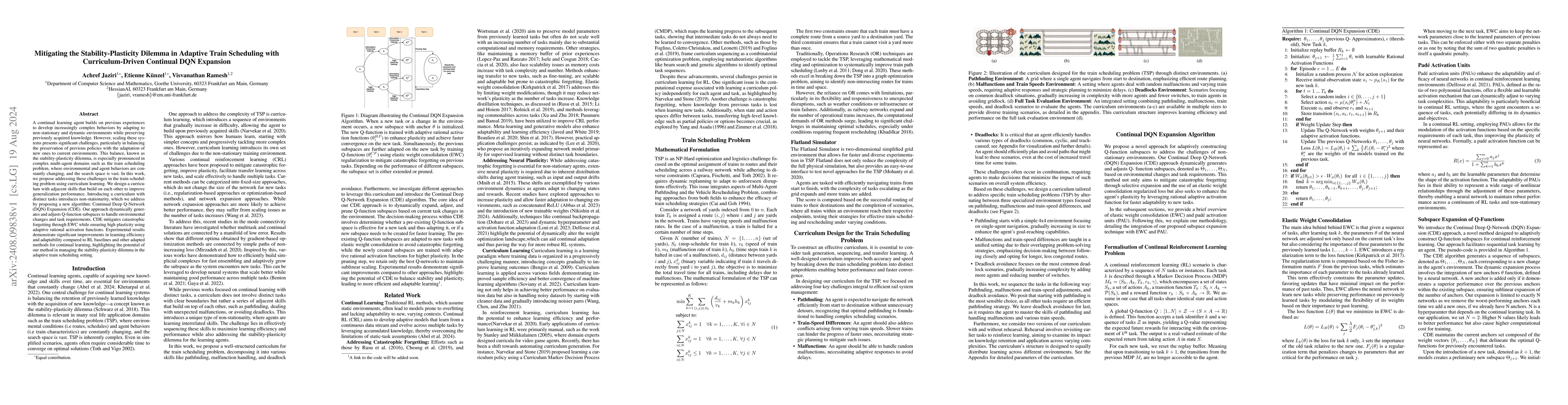 Thumbnail for Mitigating the Stability-Plasticity Dilemma in Adaptive Train Scheduling
  with Curriculum-Driven Continual DQN Expansion