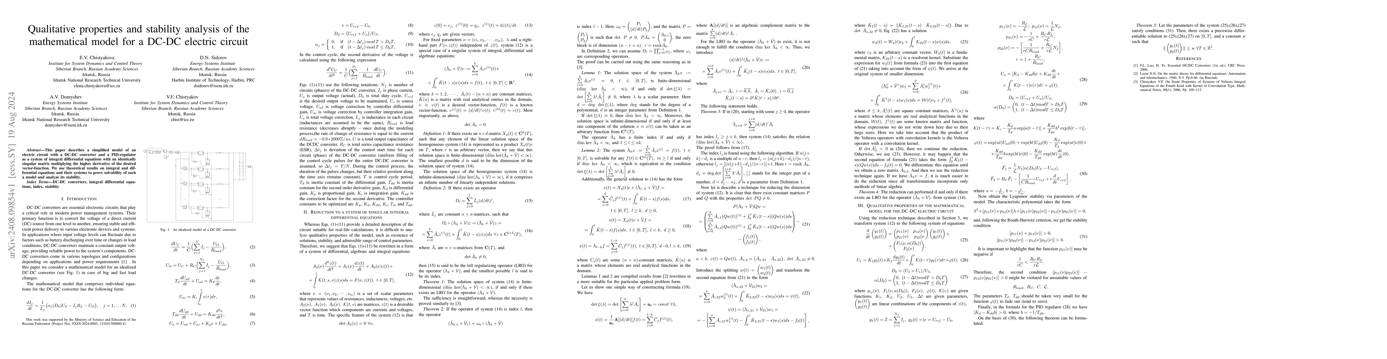 Thumbnail for Qualitative properties and stability analysis of the mathematical model
  for a DC-DC electric circuit