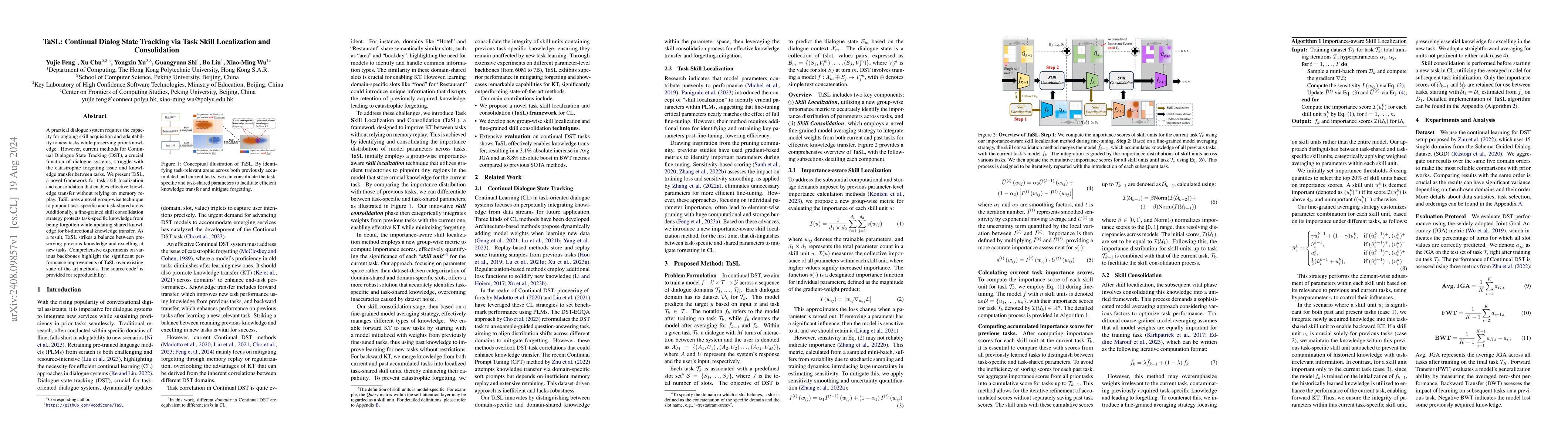 Thumbnail for TaSL: Continual Dialog State Tracking via Task Skill Localization and
  Consolidation