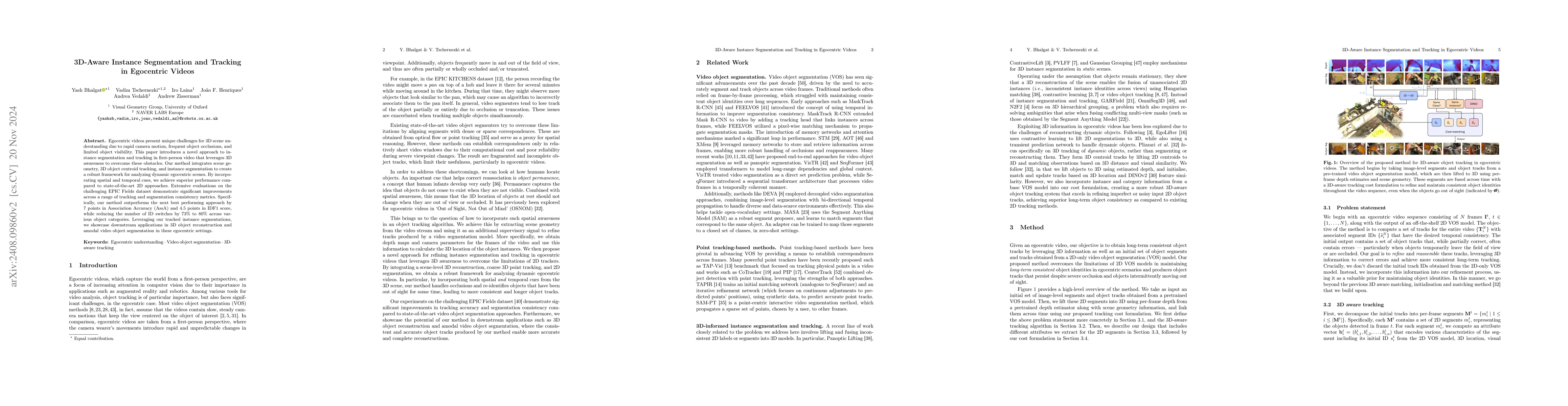 Thumbnail for 3D-Aware Instance Segmentation and Tracking in Egocentric Videos