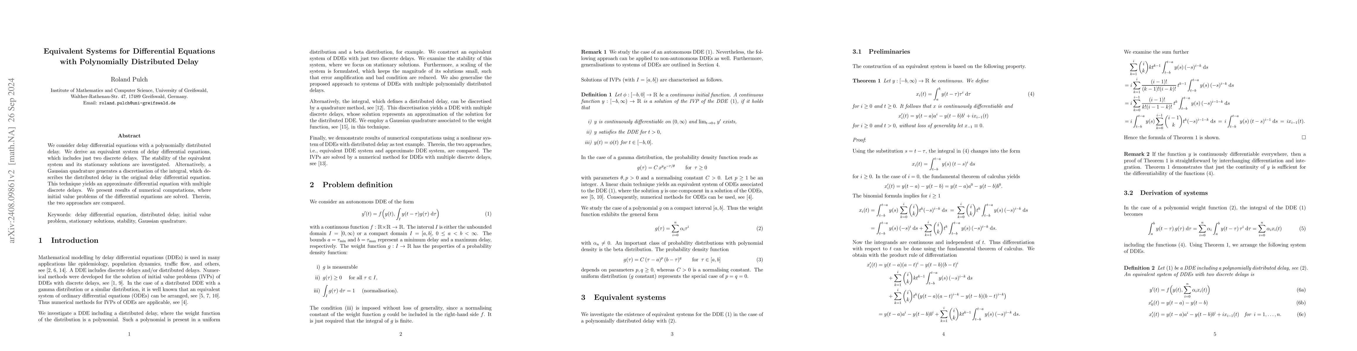 Thumbnail for Equivalent Systems for Differential Equations with Polynomially
  Distributed Delay