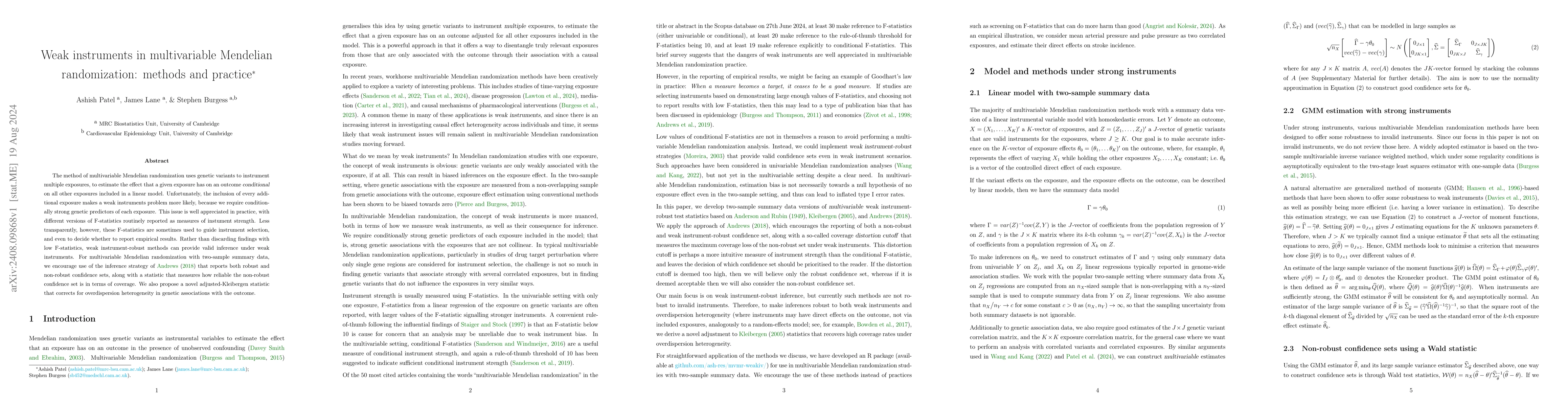 Thumbnail for Weak instruments in multivariable Mendelian randomization: methods and
  practice