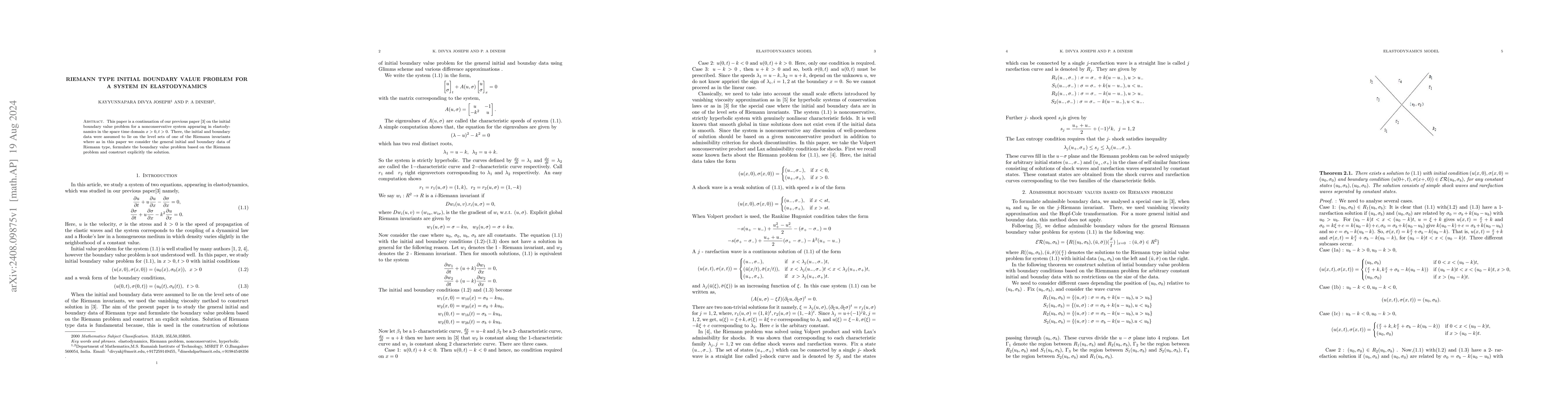 Thumbnail for Riemann type initial boundary value problem for a system in
  elastodynamics