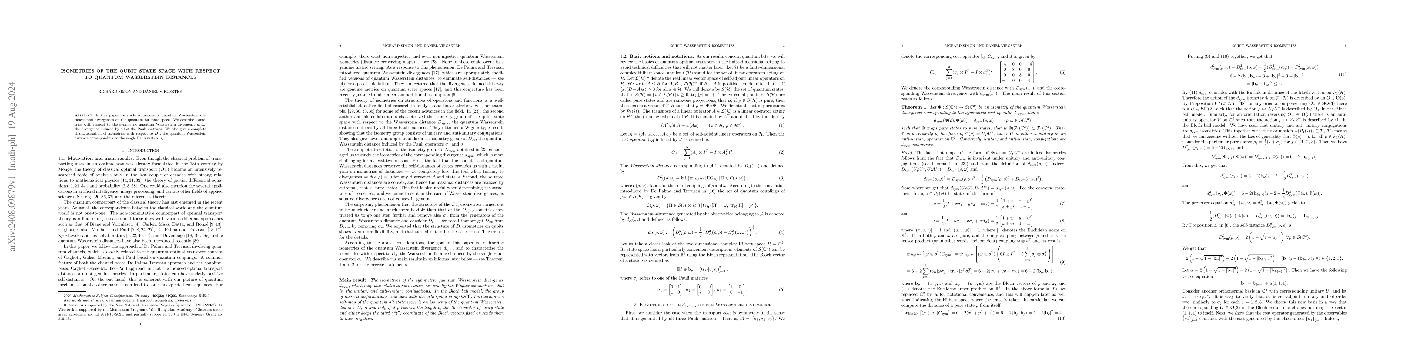 Thumbnail for Isometries of the qubit state space with respect to quantum Wasserstein
  distances