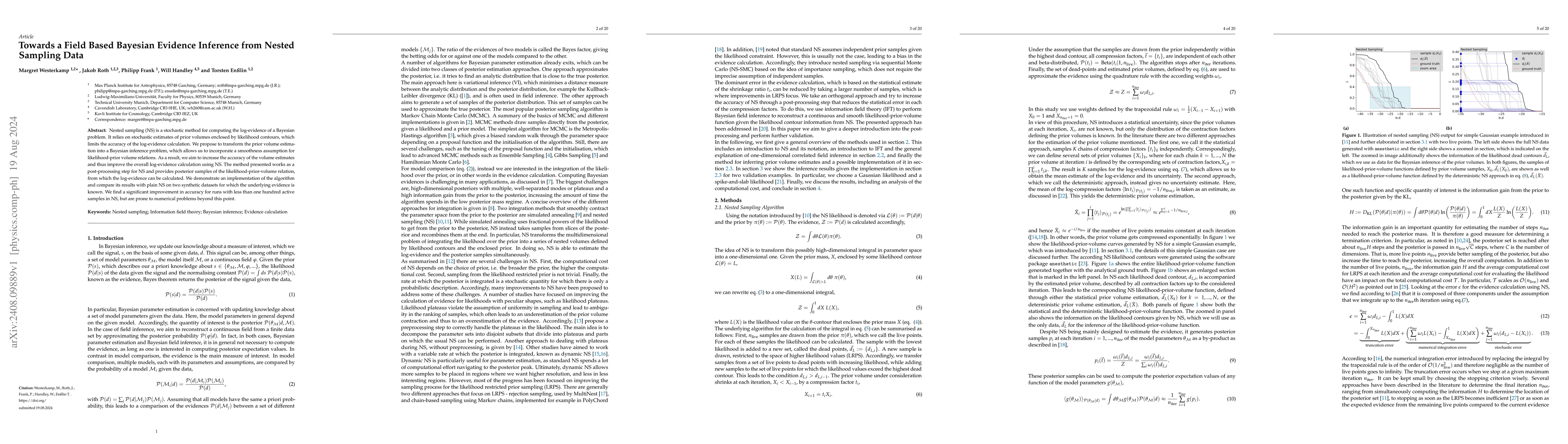 Thumbnail for Towards a Field Based Bayesian Evidence Inference from Nested Sampling
  Data