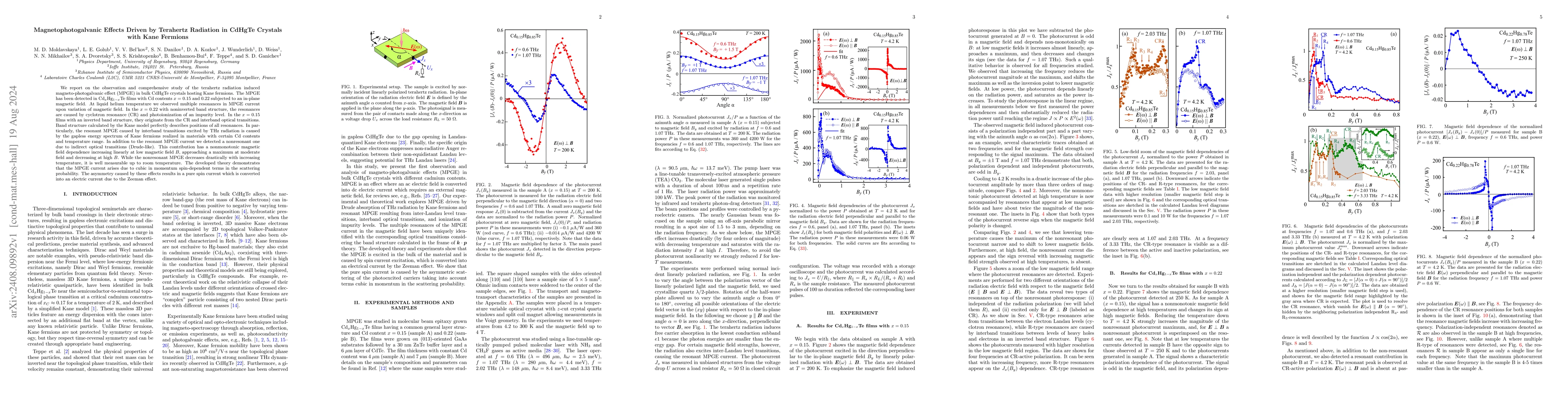 Thumbnail for Magnetophotogalvanic Effects Driven by Terahertz Radiation in CdHgTe
  Crystals with Kane Fermions
