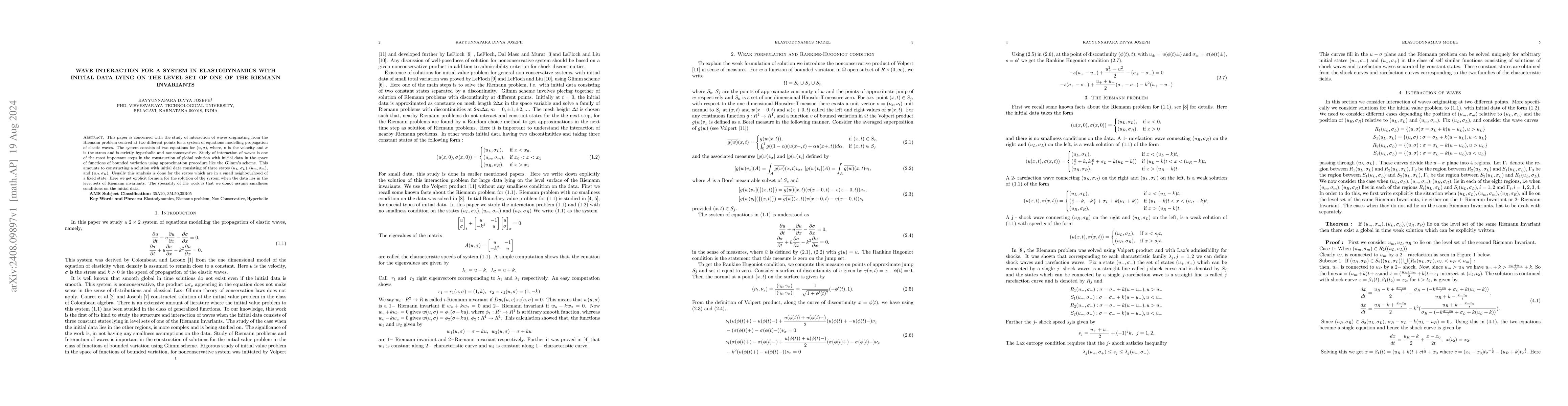Thumbnail for Wave Interaction For A System In Elastodynamics With Initial Data Lying
  On The Level Set Of One Of The Riemann Invariants
